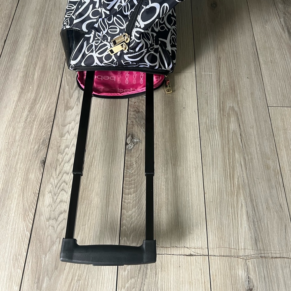 Bebe Carry On Bag Black White Logo Roller Giselle Duffle Luggage - Picture 9 of 15